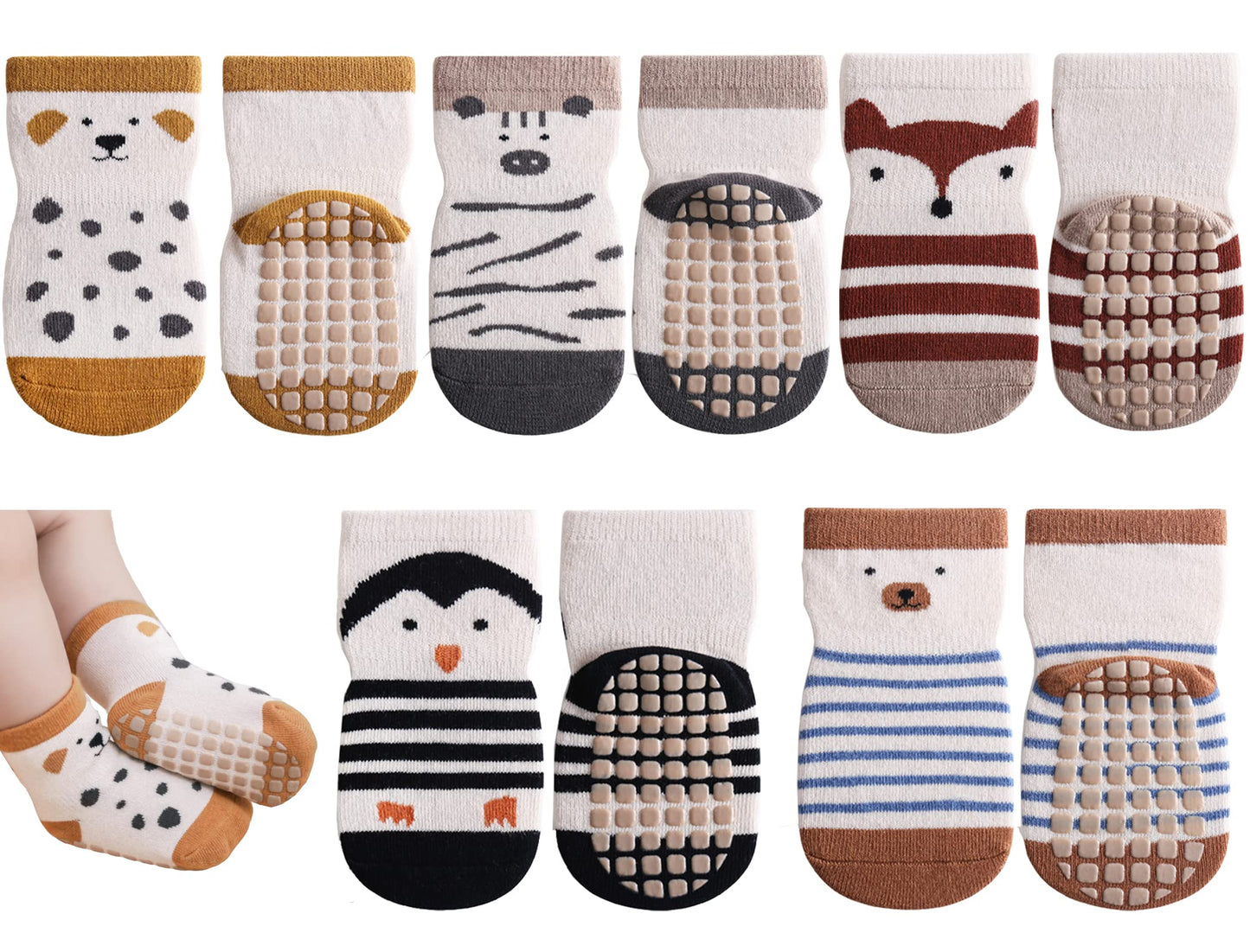 Rutschfeste Socken für Baby Mädchen Jungen 5 Paar Kinder Anti Rutsch Socken Sportsocken Stoppersocken