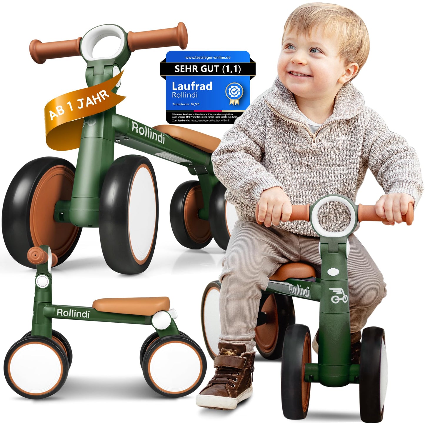 Rollindi Kinder Laufrad ab 1 Jahr [Mitwachsend] Kippsicher Leicht Lauflernrad Baby Fahrrad Rutschauto Jungen und Mädchen von 12-36 Monate | Neues Modell, Blau - Meloni2