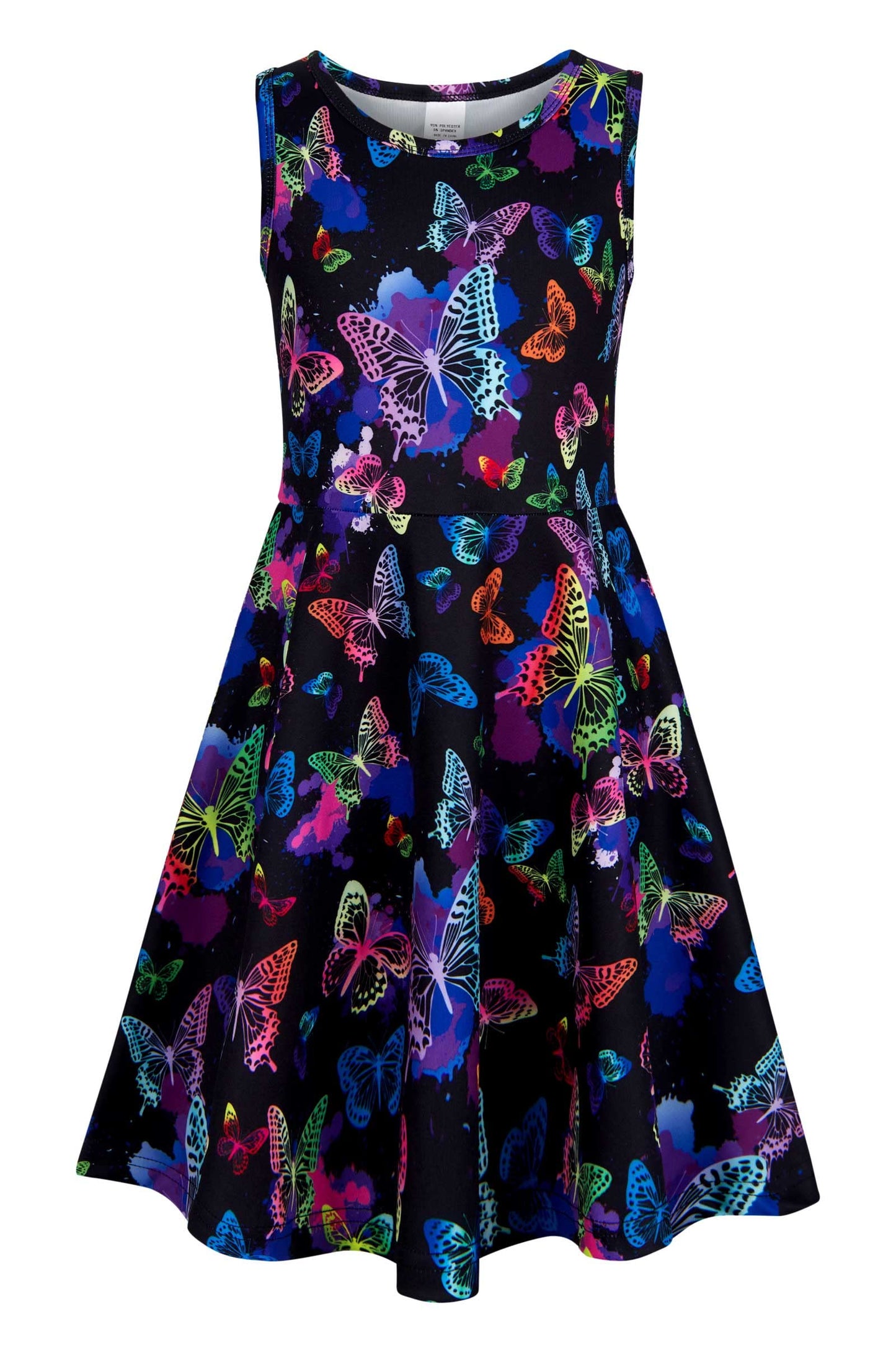 AIDEAONE Mädchenkleid Schmetterling A-Linie Ärmelloses Sommerkleid Buntes Kleid 4-12 Jahre