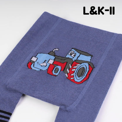 L&K-II Pack of 3 Crawling Tights Baby Girls Boys Tights with ABS Sole Non-Slip Nubs Car Aeroplane Lion Motif 2731