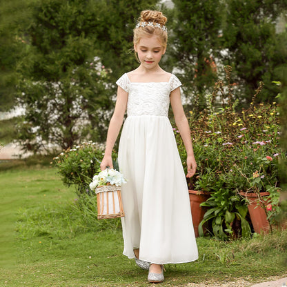 PLWEDDING Chiffon A-Line Flower Girl Dress First Communion Dresses Kids Birthday Wedding Party Dresses 