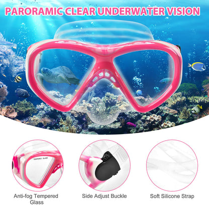 Schnorchelset Kinder - Taucherbrille Kinder mit Schnorchel Anti Leck Anti Fog HD Tauchmasken Dry Schnorchel für 4-13 Jahren Jungen Mädchen