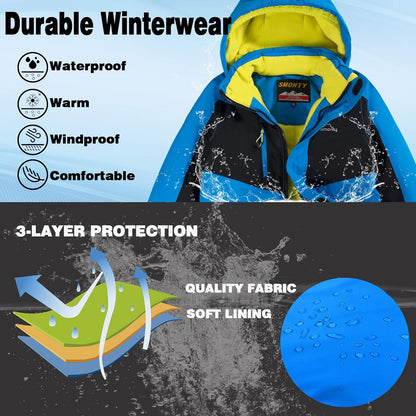 Kinder Schneeanzug für Jungen, Winter Skijacke und Hosen Set mit Kapuzenriemen, winddicht, wasserdicht, warmer Mantel