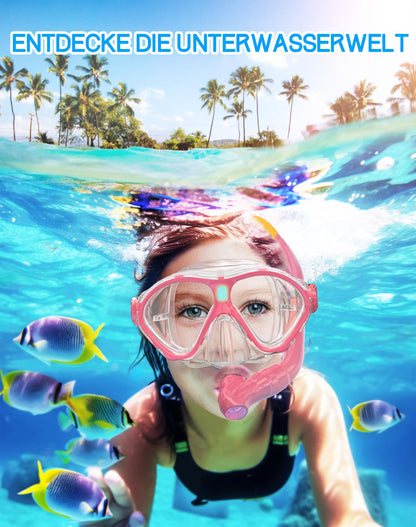 Gintenco Schnorchelset Kinder, Taucherbrille Kinder mit Schnorchel Anti-Fog Panorama-Weitsicht, Anti-Leck schnorchelmaske,Tauchmaske für Schwimmen Schnorcheln 4-16 Jahre