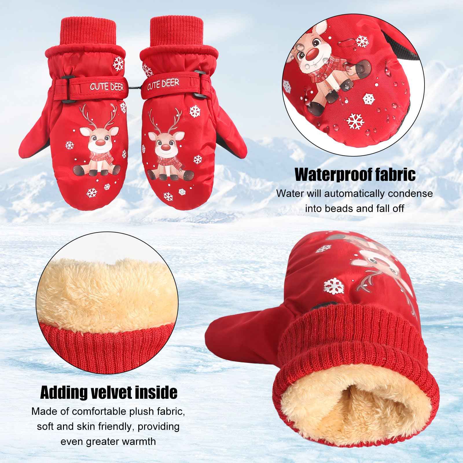 CUINIUNAID Fausthandschuhe Kinder Fäustlinge Kinder Wasserdicht Warm Fleece Weihnachten Kinder Thermohandschuhe für 1-9 Jahre Winterhandschuhe Kinder Schneehandschuhe Kinder Ski Handschuhe