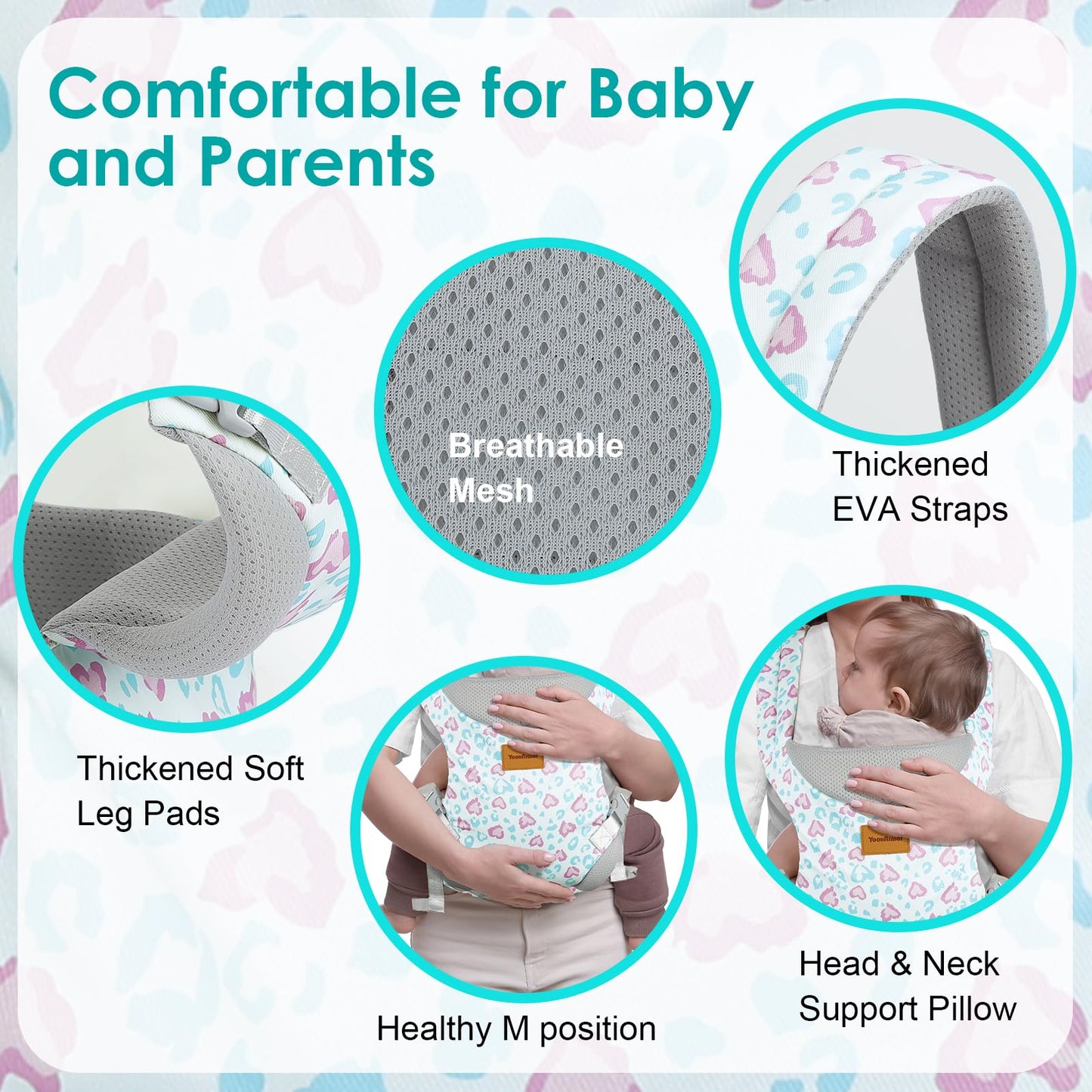 YooxArmor Babytrage für Neugeborene ab Geburt,Ergonomische gemütlich und leichtgewichtig Babybauchtrage mit Nackenstütze,Rückentrage Baby-Tragetasche Geeignet für 3-30 kg