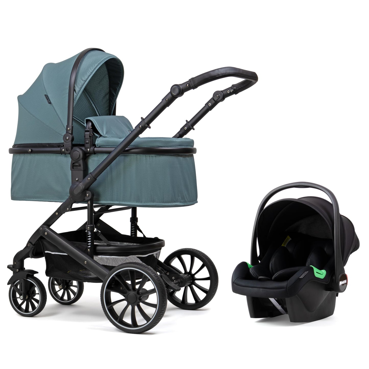 Pixini Neyla Combi Pushchair with Accessories (3-in-1 Set with Baby Seat Black/Black)