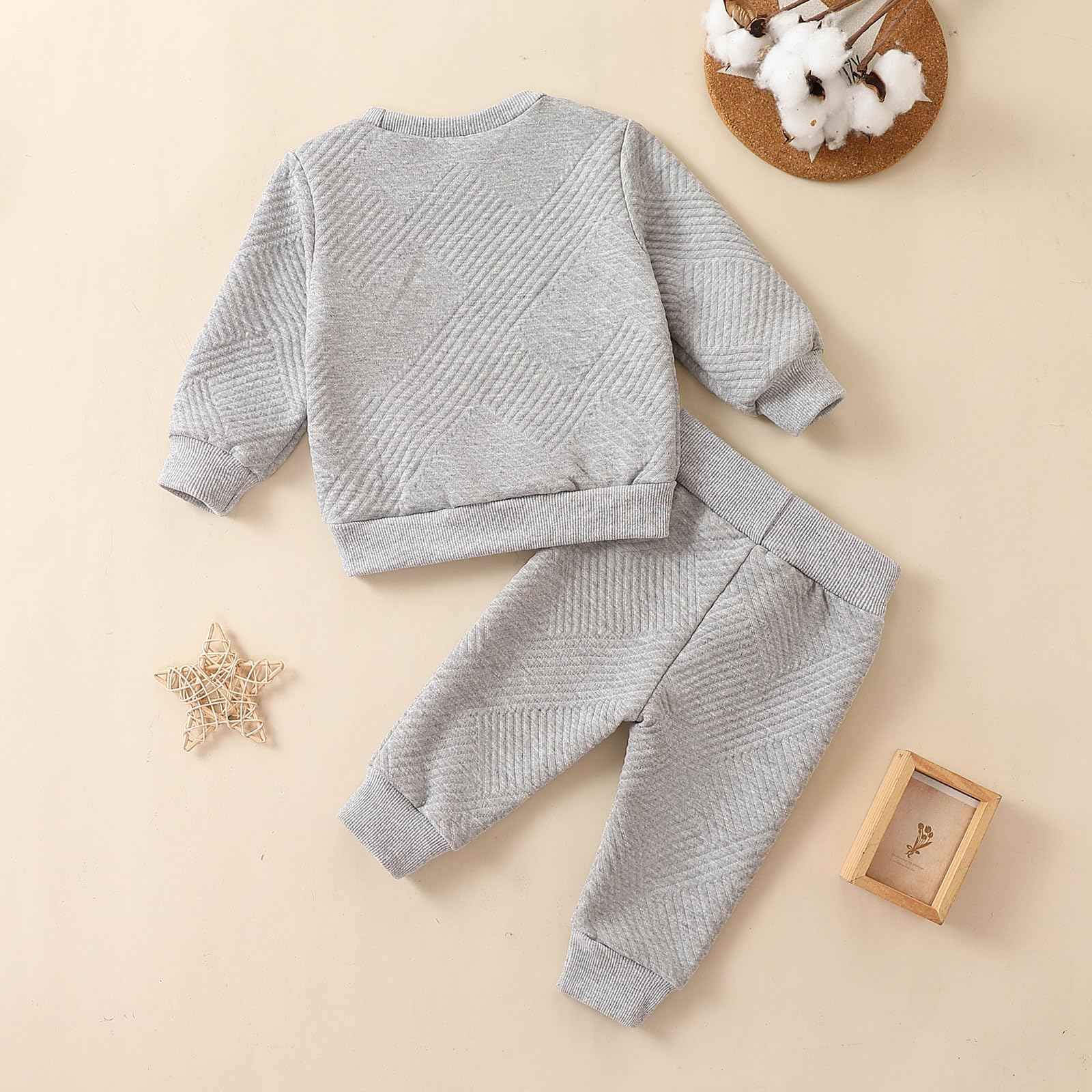 Yanmucy Toddler Baby Boy Clothing Outfits Unisex Cotton Pullover Sweatshirt Tops Trousers Set Baby Boy Girl Casual Tracksuit Spring Autumn Clothing Set