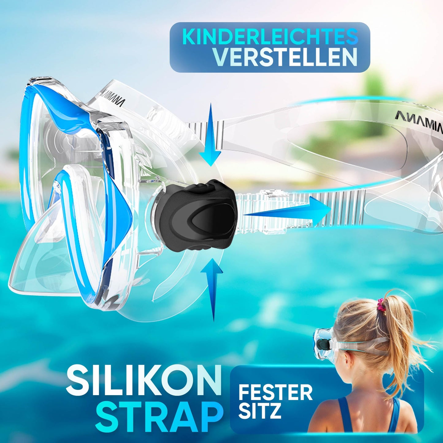 Das Neue KAIMANA® SeaExplorer Schnorchelset Kinder + Tragetasche, Taucherbrille mit Schnorchel, Taucherbrille Kinder, Alternative zur Schnorchelmaske Kinder, Taucherbrille mit Stoffband/Silikonband