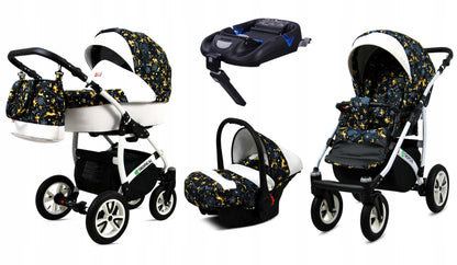 BabyLux® Bambimo Pushchair Set 3 in 1 - Tropical - incl. Baby Carrycot, Buggy Sports Seat, Car Seat - Pram Set - Combination Pram with Changing Bag, Rain Cover etc.