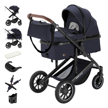 Daliya® FLEXI-PRO M 2in1 Kombikinderwagen & Buggy – XXL-Set, Reise-Kinderwagen mit Einhand-Abnahme, Wetterschutz, Sportsitz, Wickeltasche, Spieltisch, Regenschutz, dicke Matratze (Olivgrün)