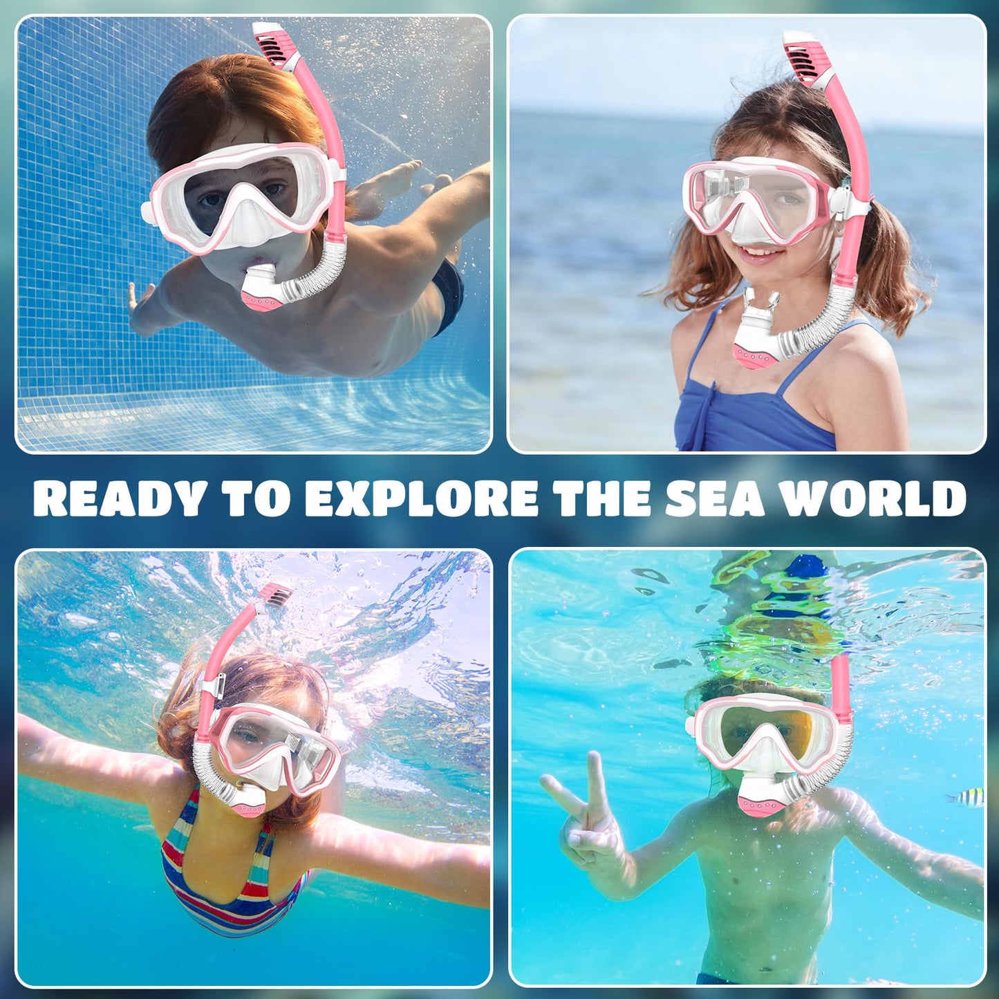 NLMWTI Children's Snorkel Set with 180° Panorama HD Vision, Anti-Fog & Anti-Leakage, Durable Safety Glass, Adjustable Side Straps