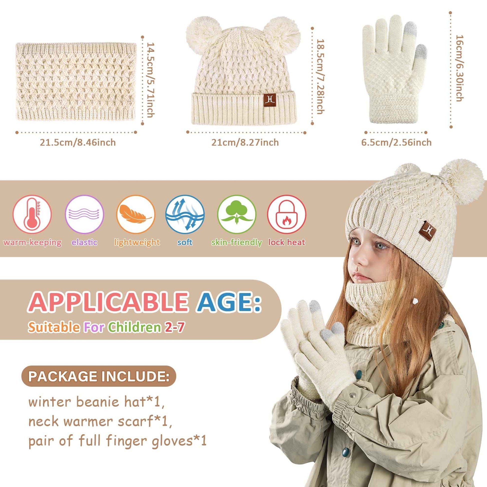 Children's Winter Hat Loop Scarf Touchscreen Gloves Set 2 3 4 5 6 7 Years Toddler Winter Hat Beanie Tube Scarf Knitted Pom Hats Gift Girls Boys