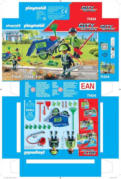 PLAYMOBIL City Action 71434 Stadtreinigungsteam, Stadtreinigung, Figuren und Mülltonne zum Schieben, Spielzeug für Kinder ab 4 Jahren