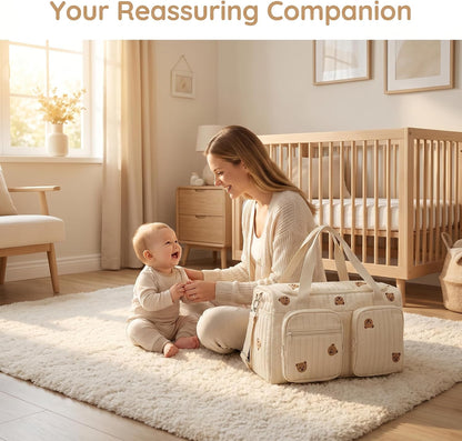Baby Wickeltasche Große Kliniktasche 48x26x22cm Reisewindeltasche Tragetasche Baumwolle Henkeltaschen Mom Bag Diaper Bag Wickeltasche für Unterwegs, Geburt im Krankenhaus, Reisen, Kinderwagen