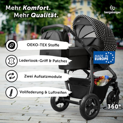 Bergsteiger Capri 3-in-1 Combination Pushchair - Baby Carrier, Sports Seat & i-Size Baby Seat, Pneumatic Tyres, Suspension, Height-Adjustable Handle, Foldable, Accessories