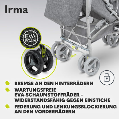 Lionelo Irma Pushchair up to 15 kg, Lightweight Modern Pushchair with Reclining Function, Foldable, Large 6 Inch Wheels, Large Basket, Bag, Mosquito Net 