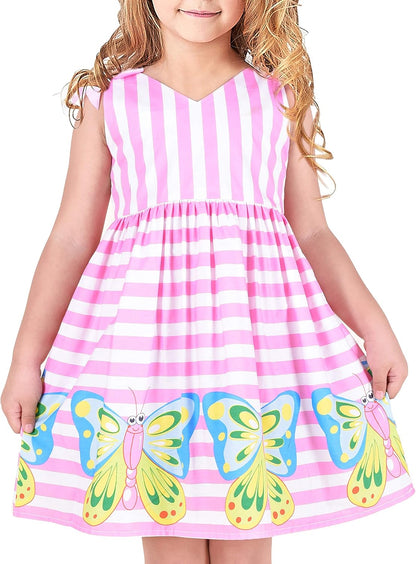 Sunny fashion girls' sleeveless polka dot dress rose garden green print size
