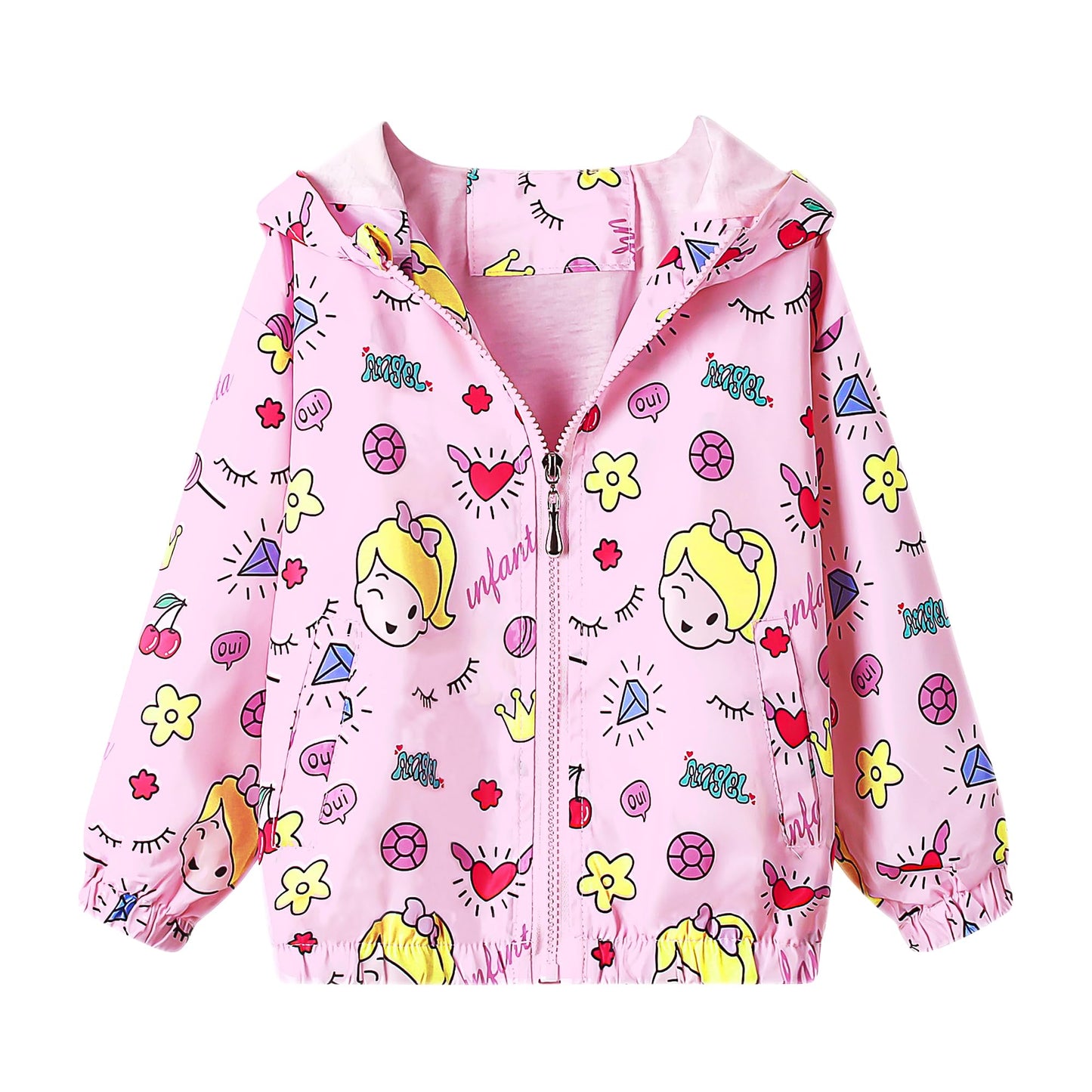 JinBei Jacken Mädchen Jacke Baby Kinder Kapuzen Sweatjacke Kapuzenjacke Cartoon Aufdruck Winddicht Mantel Windjacke Übergangsjack Frühling Herbst Outwear Softshelljacke Regenjacken 1-7 Jahre