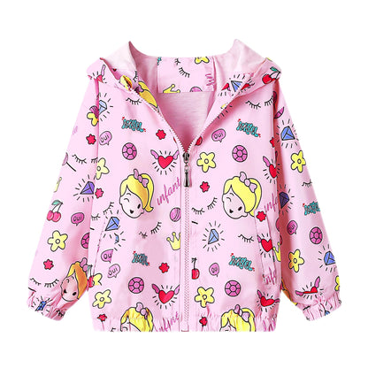 JinBei Jacken Mädchen Jacke Baby Kinder Kapuzen Sweatjacke Kapuzenjacke Cartoon Aufdruck Winddicht Mantel Windjacke Übergangsjack Frühling Herbst Outwear Softshelljacke Regenjacken 1-7 Jahre