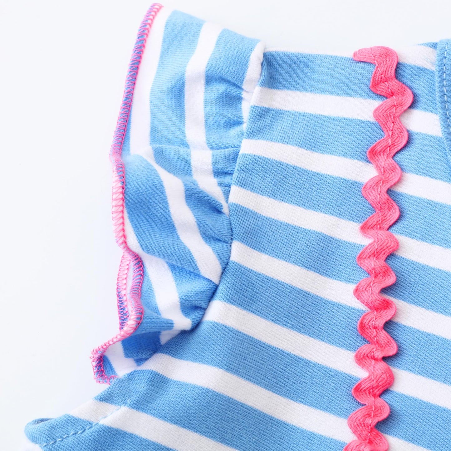 Mädchen Kleid Baumwolle Rundhals Rüschen Ärmellos Lässige Einhorn Cartoon-Applikationen Blau/Weiße Gestreift Kleidung Kinder Sommer Party Festliches Prinzessin A-Linie Kleider Gr. 98-128