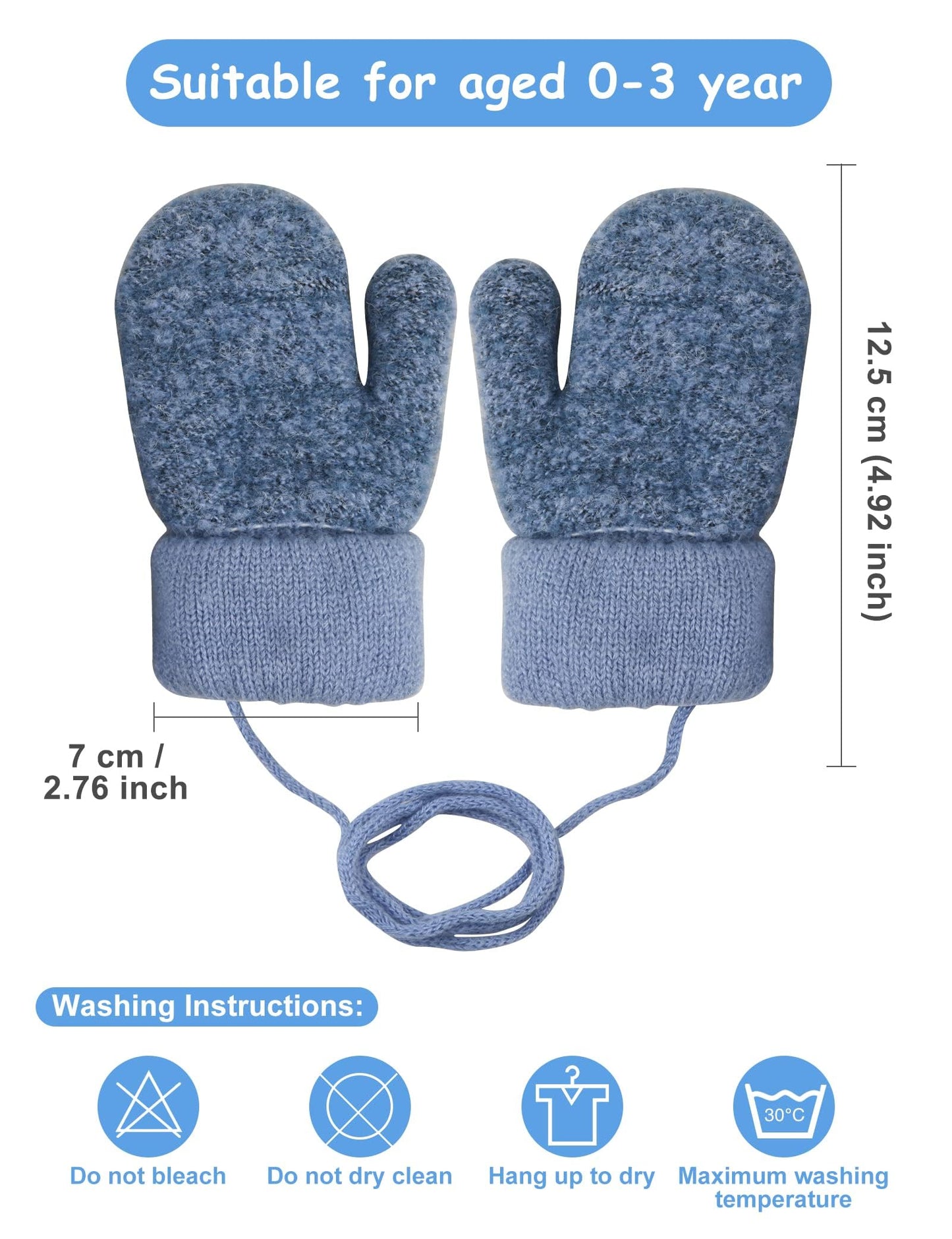 Becellen Baby Handschuhe Fäustlinge Winter, Kinder Warm Strickhandschuh Weich Niedlicher Handschuhe mit Schlüsselband für 0-3 Jahre Mädchen Junge