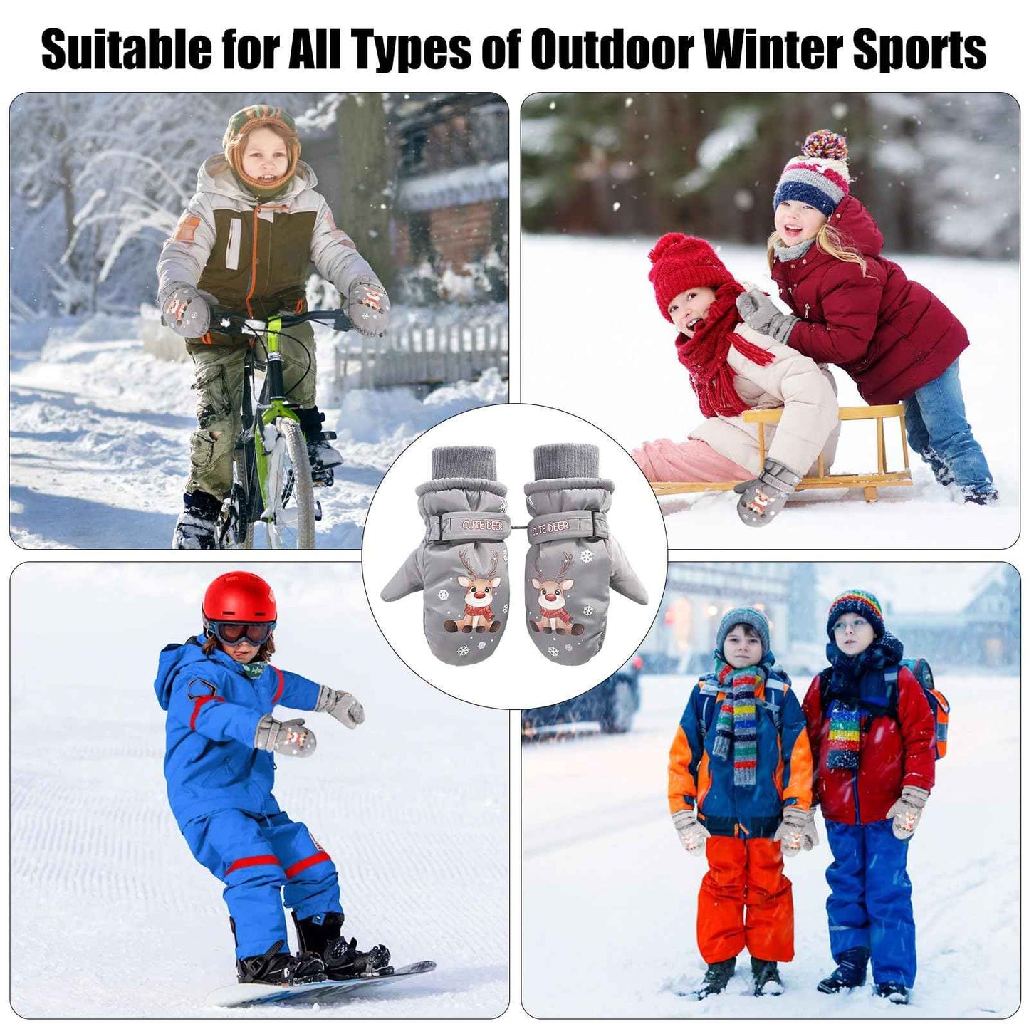 CUINIUNAID Fausthandschuhe Kinder Fäustlinge Kinder Wasserdicht Warm Fleece Weihnachten Kinder Thermohandschuhe für 1-9 Jahre Winterhandschuhe Kinder Schneehandschuhe Kinder Ski Handschuhe