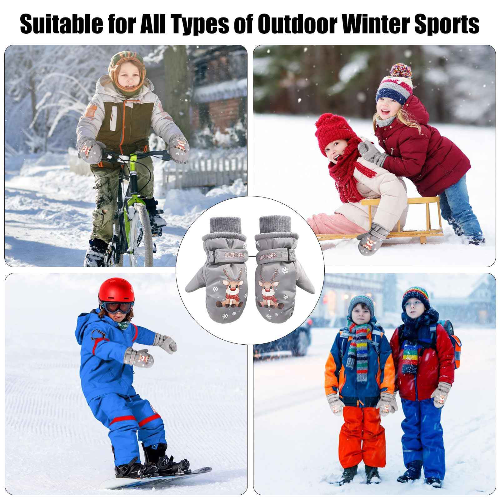 CUINIUNAID Fausthandschuhe Kinder Fäustlinge Kinder Wasserdicht Warm Fleece Weihnachten Kinder Thermohandschuhe für 1-9 Jahre Winterhandschuhe Kinder Schneehandschuhe Kinder Ski Handschuhe