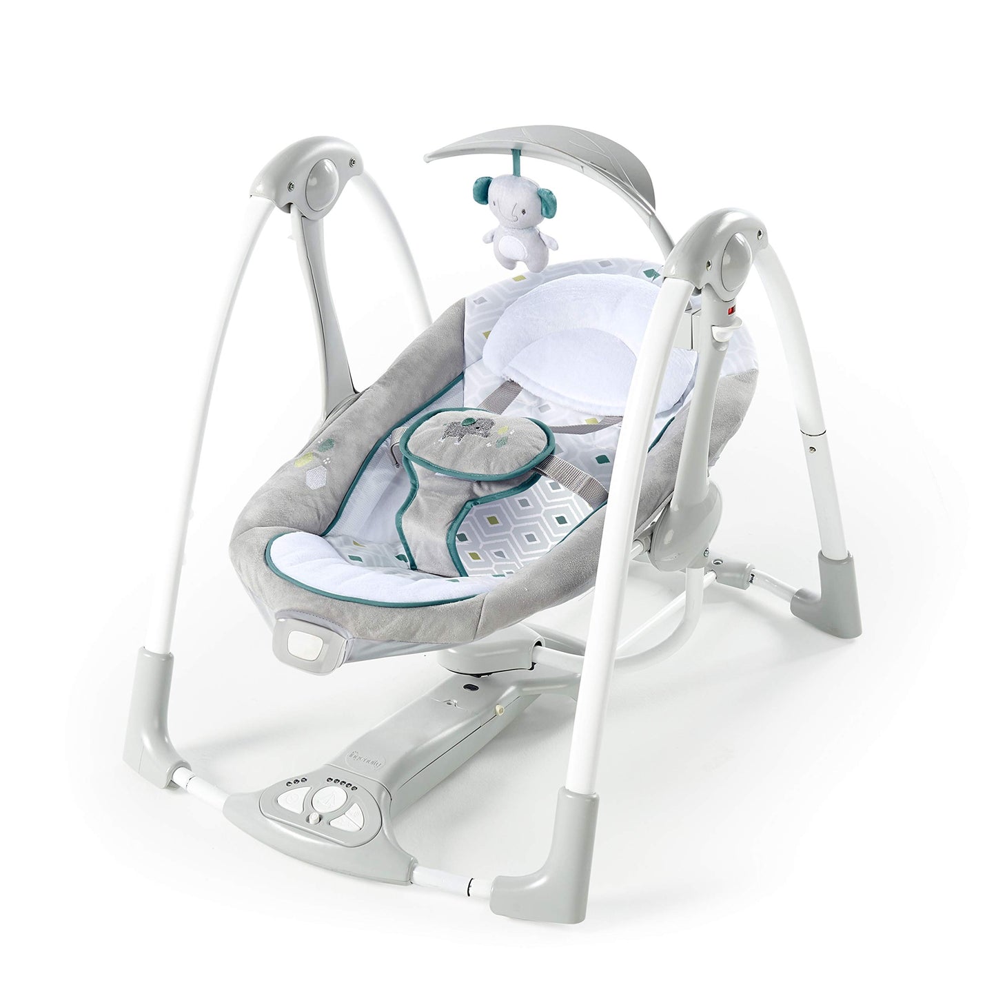 Ingenuity Hugs & Hoots zusammenklappbare & tragbare Babyschaukel, 5 Schaukelgeschwindigkeiten, 8 Melodien, 3 Naturgeräusche, Lautstärkeregulierung und Spielzeugbügel, ab der Geburt bis 9kg