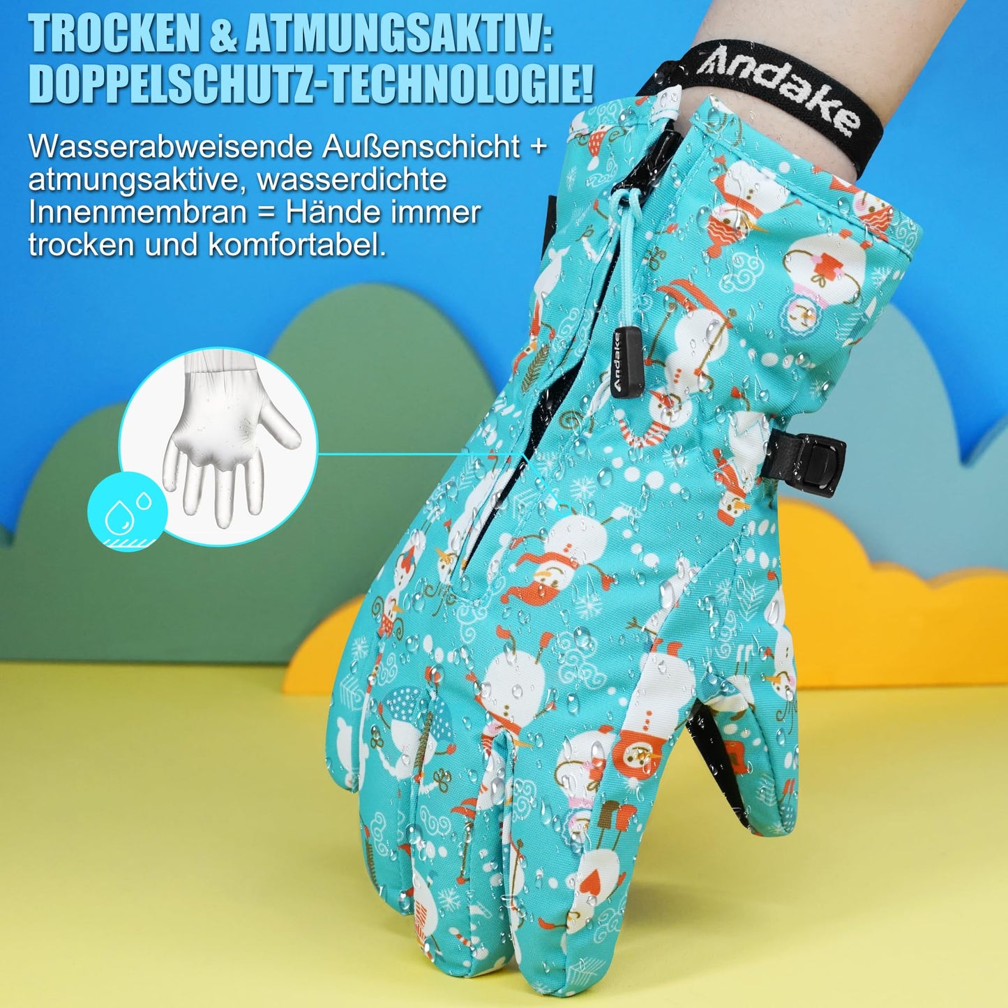 Andake Children's gloves, windproof, waterproof, warm winter gloves, skiing, outdoor sports, riding gloves, boys and girls