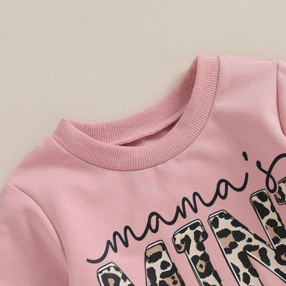 Geagodelia Baby Girl Clothing Outfit Set Long Sleeve Sweatshirt + Leopard Trousers Newborn Soft Baby Set Mama's Mini 2-Piece