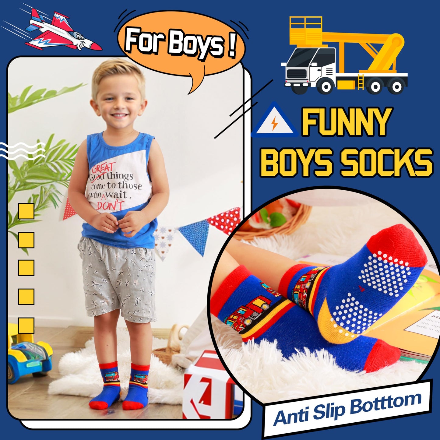 Welwoos 12 Paare Stoppersocken Kinder Baby Jungen Antirutschsocken Kinder Anti Rutsch Rutschfeste Baumwolle Socken