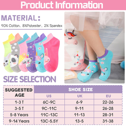 ANTSANG Kinder Lustige Socken Mädchen Sneaker Socken Kurze Einhorn Kindersocken Bunte Cartoon Baumwolle Kleinkind Socken 6 Paare