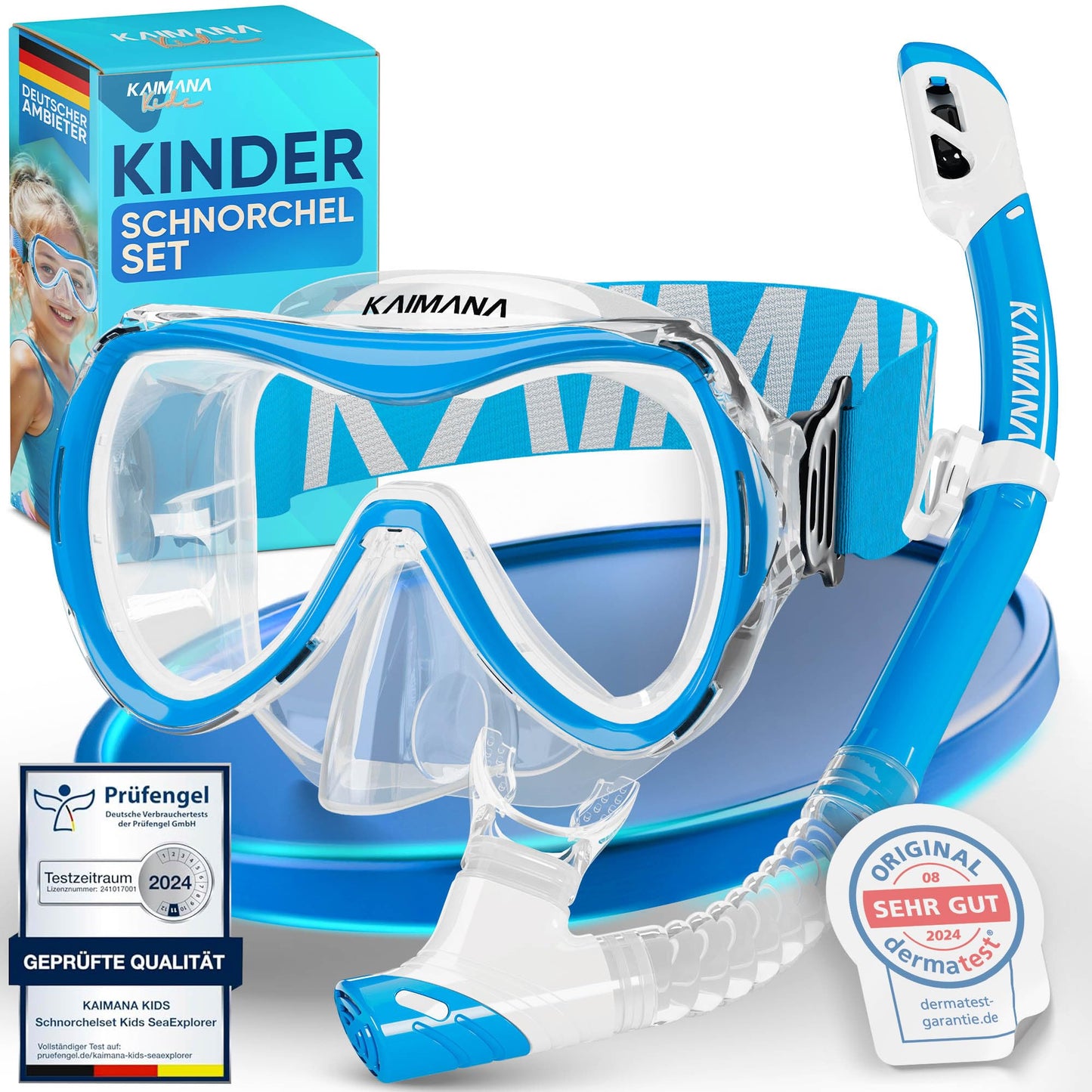 Das Neue KAIMANA® SeaExplorer Schnorchelset Kinder + Tragetasche, Taucherbrille mit Schnorchel, Taucherbrille Kinder, Alternative zur Schnorchelmaske Kinder, Taucherbrille mit Stoffband/Silikonband