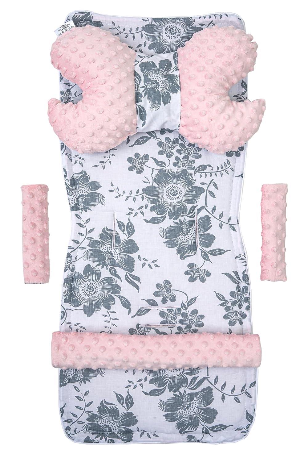 Sitzauflage Kinderwagen Buggy Baby Sommer Kindersitz Einlage Universal - 5tgl Gurtpolster + Spielbogen Kinderwagenset Babyschale (Safari mit beige Minky)