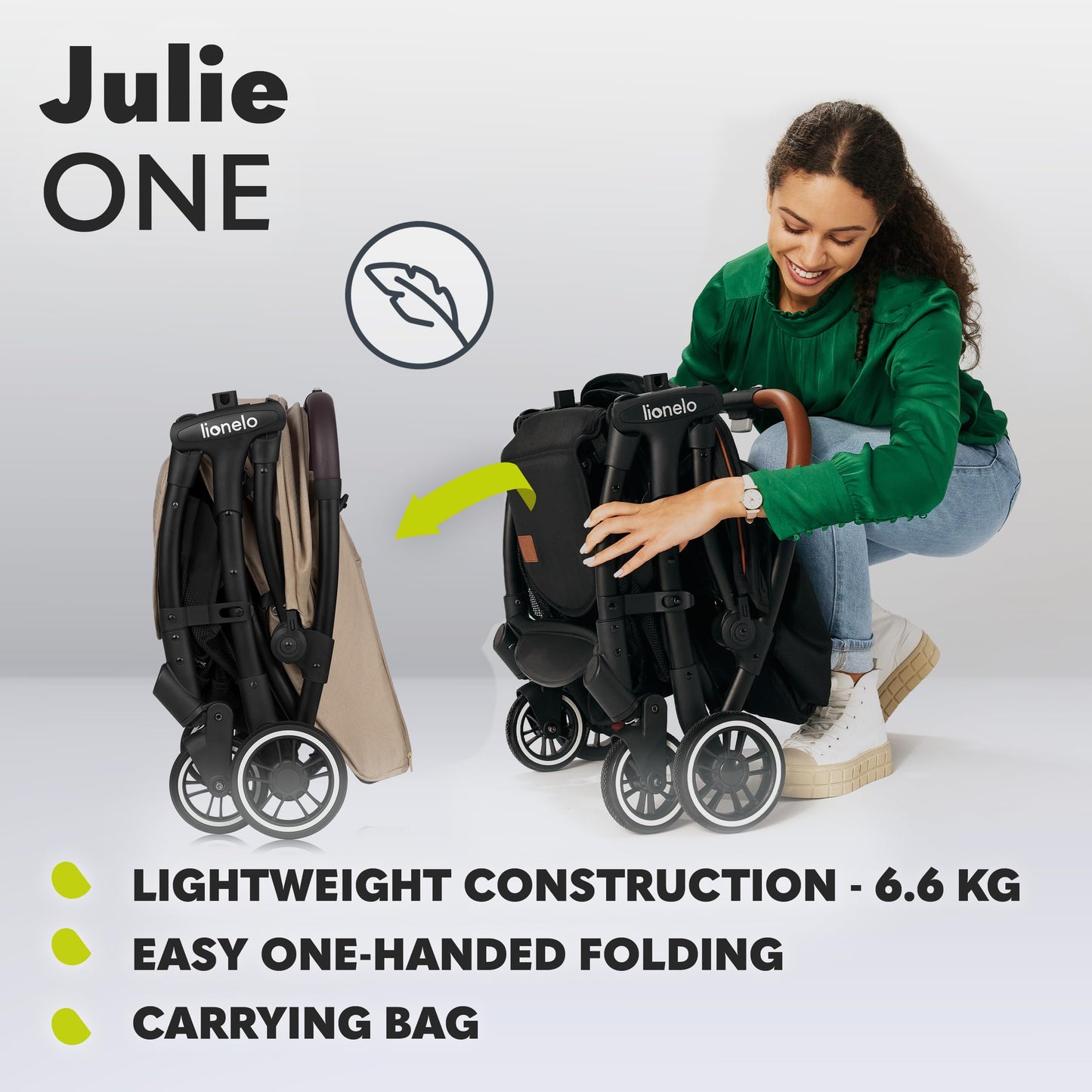LIONELO Julie One Buggy Pushchair up to 22 kg, Adjustable Backrest and Footrest, Mosquito Net, Leg Warmer, Drink Holder and Transport Bag, Foldable