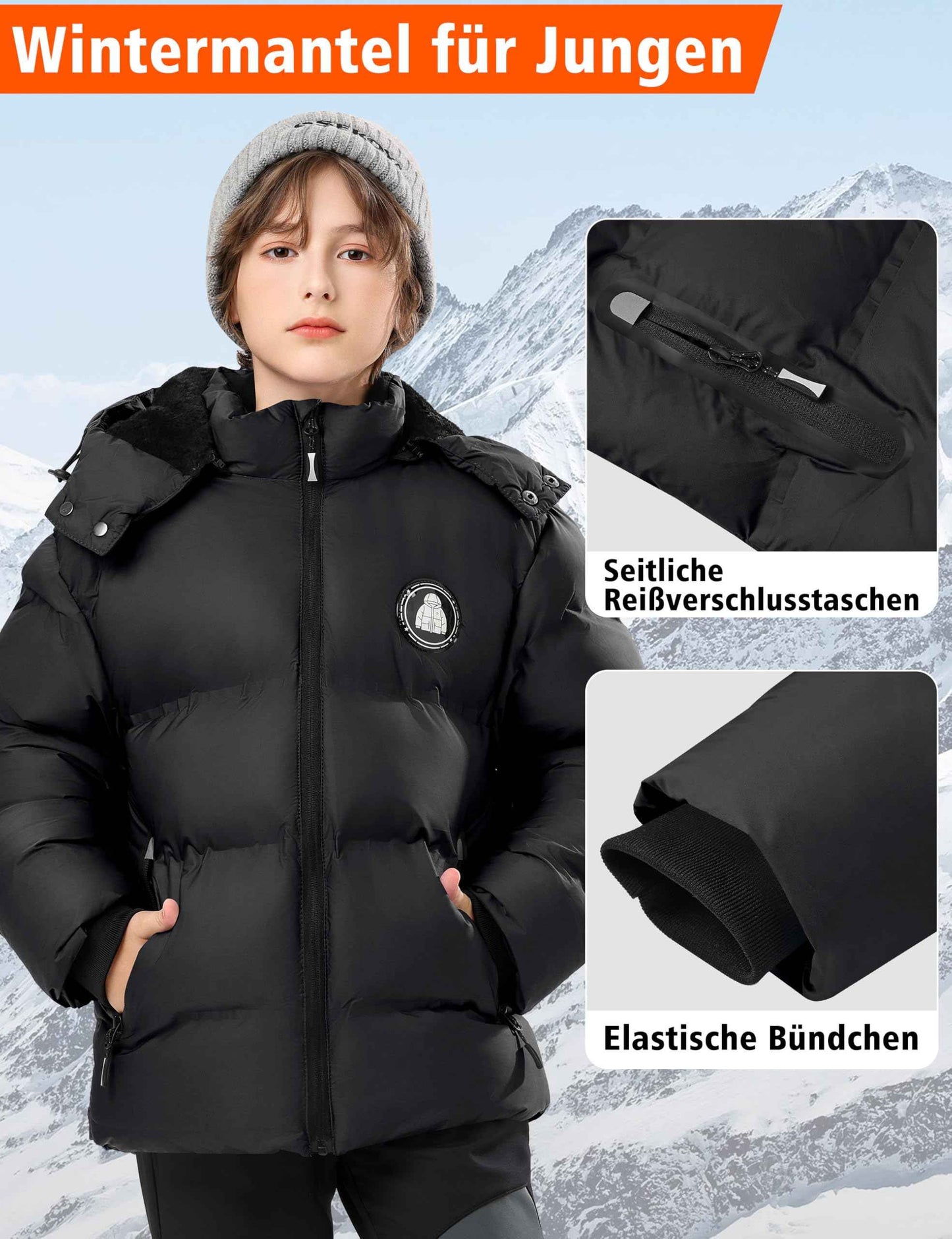 Winter Jacket Boys Girls Kids Jacket Warm Lined Puffer Jackets Children's Jackets Winter with Removable Hood Hiking Jacket
