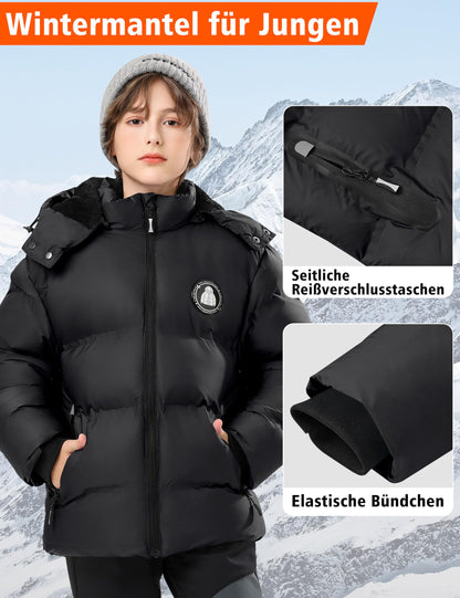 Winter Jacke Jungen Mädchen Kinder Jacke Warm Gefüttert Puffer Jacken Kinder Jacken Winter mit abnehmbarer Kapuze Wandern Jacke