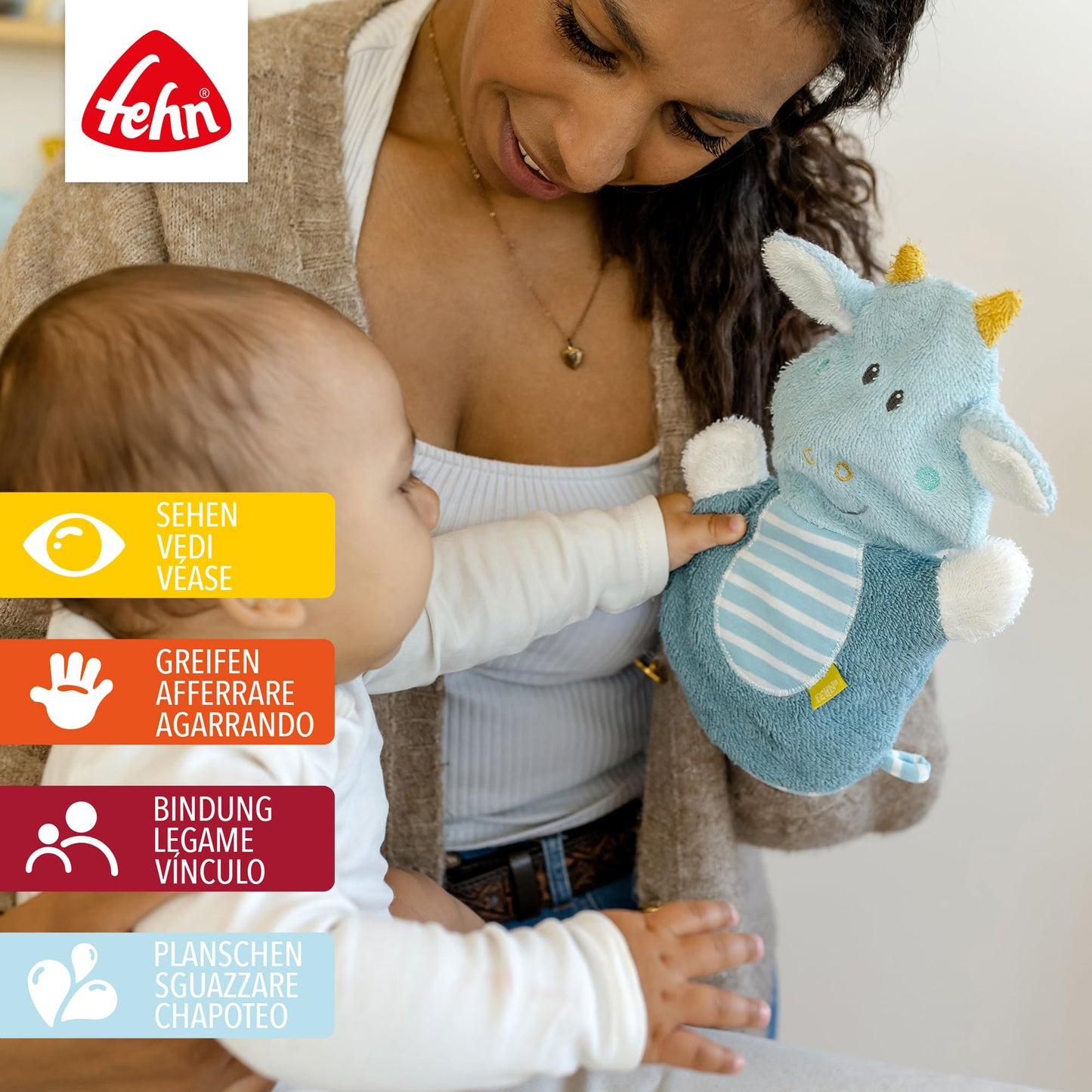 Fehn Waschlappen Lama - Waschhandschuh mit Tiermotiv - Badewannenspielzeug für fröhlichen Badespaß - Babywaschlappen für die Badewanne - weicher Handtuchfrottee für Babys und Kinder ab 0+ Monaten