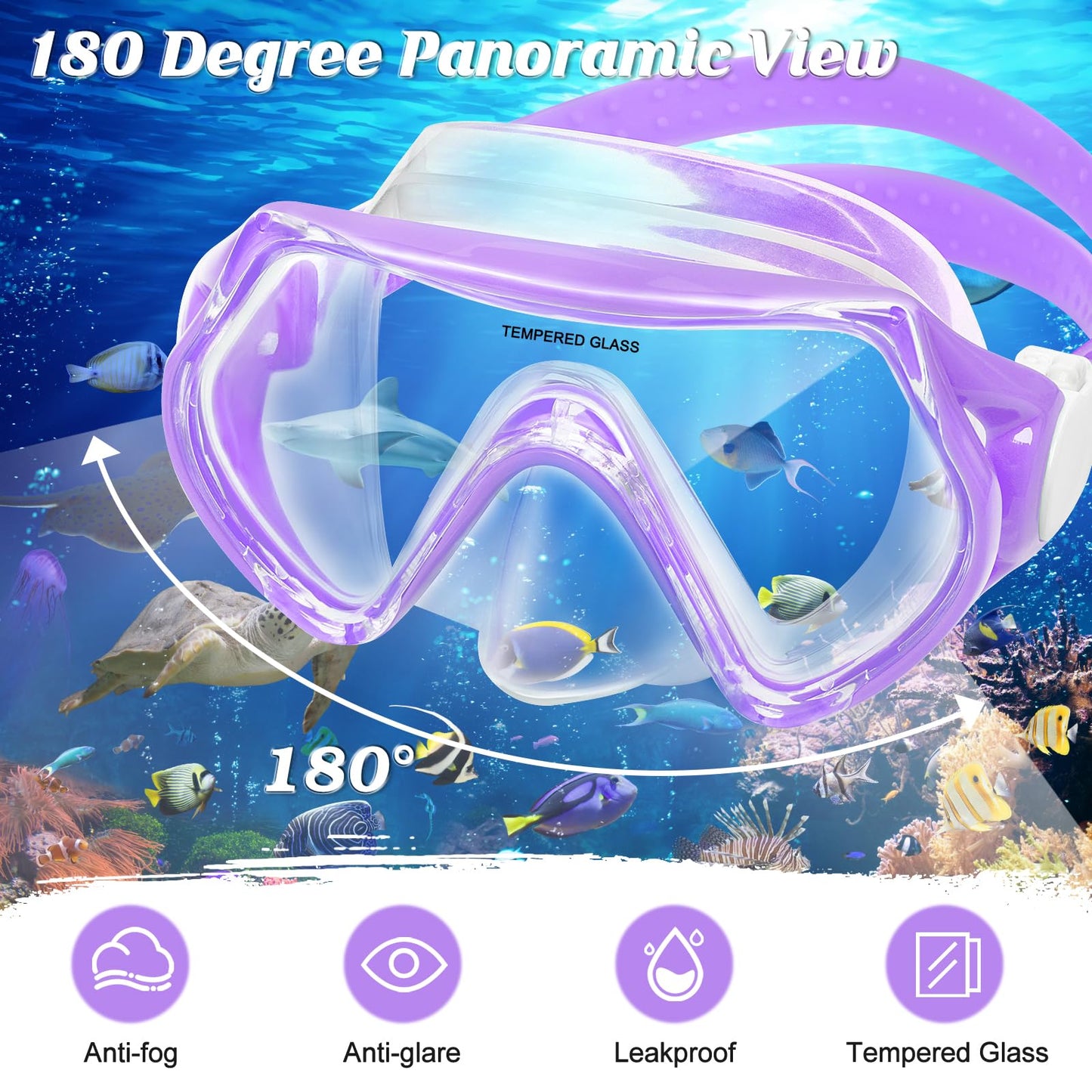 WOVOKA Taucherbrille Kinder, Schwimmbrille Kinder für 4-12 Jahre, Tauchmaske Schnorchelmaske Nasenabdeckung 180°Panorama HD Anti Nebel Anti-Leck für Jungen Mädchen Jugendliche