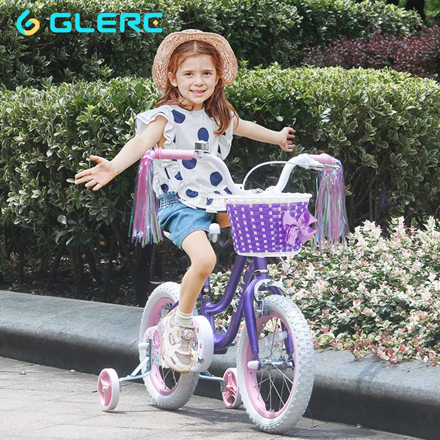 Glerc Kinderfahrrad 12/14/16 Zoll für 2-7 Jahre Mädchen Fahrrad mit Korb, Luftschlangen, Stützräder und Glocke - Meloni2