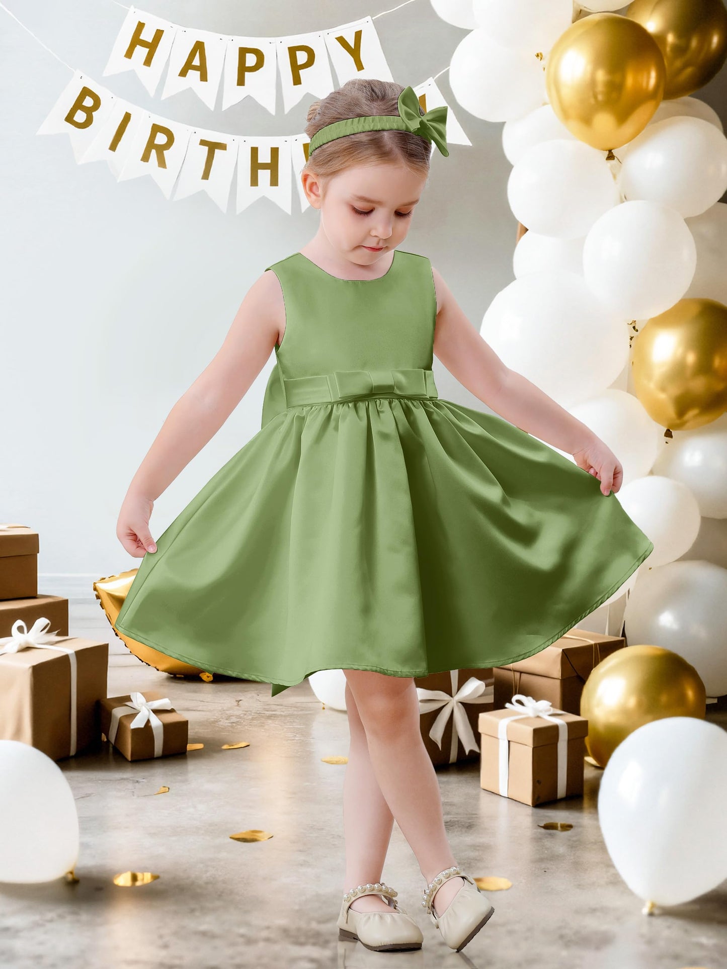 Baby Mädchen Kleid Satin Bowknot A-Linie Taufe Kleid Ärmellos Kleinkind Prinzessin Geburtstag Kleider Kinder Hochzeit Blumenmädchen Kleid Festliche Party Kleid