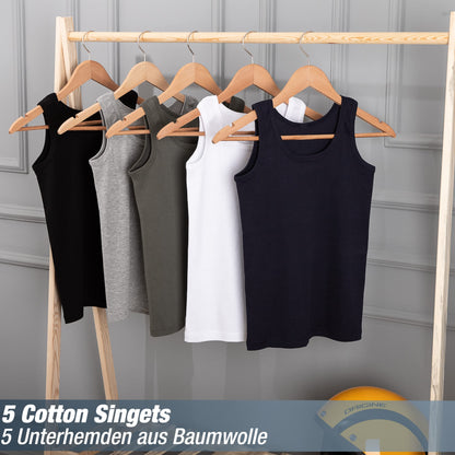 LOREZA ® 5 Pack Jungen Unterhemden Feinripp 100% Baumwolle ohne Seitennaht Tank Top
