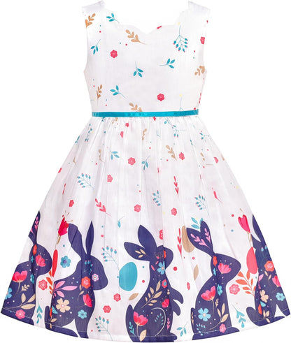 Sunny fashion girls' sleeveless polka dot dress rose garden green print size