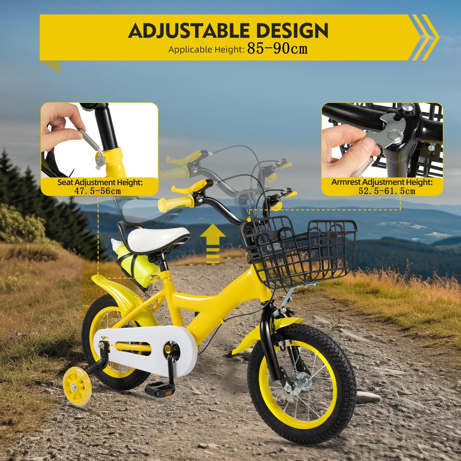 Charocean 12 Zoll Kinderfahrrad für ab 2-5 Jahre Jungen & Mädchen, Upgraded Kinder Fahrrad mit Stützrädern, Fahrrad für Kinder, HöHenverstellbar Kinderfahrräder für Schulung Outdoor Reiten - Meloni2