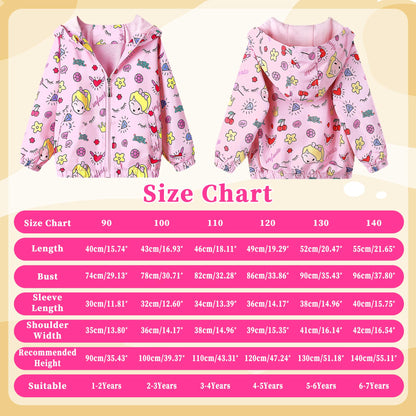 JinBei Jacken Mädchen Jacke Baby Kinder Kapuzen Sweatjacke Kapuzenjacke Cartoon Aufdruck Winddicht Mantel Windjacke Übergangsjack Frühling Herbst Outwear Softshelljacke Regenjacken 1-7 Jahre