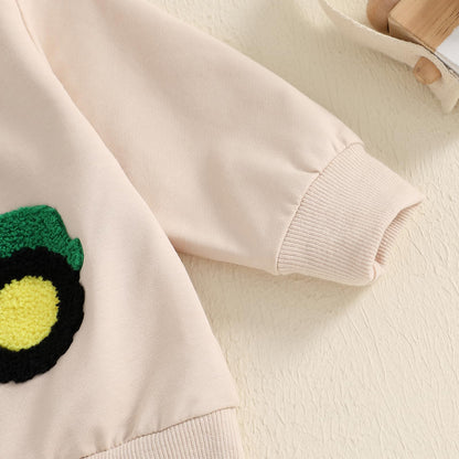 Baby-Frühlings-Outfit für Jungen, Trainingsanzüge mit Traktor-/Auto-Print, Sweatshirts mit langen Ärmeln mit Autodruck + elastische Kordelzughose, 2-teiliges Sportbekleidungsset, weiche Traktor-Outfits