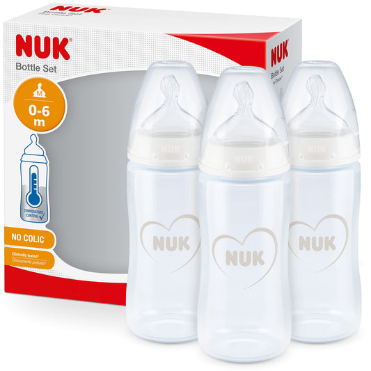 NUK Perfect Match Babyflaschenset | Ab 3 Monate | Passt sich dem Baby an | Temperature Control | Anti-Colic | 260 ml | BPA-frei | Silikontrinksauger, Medium | Regenbogen und Herz | 3 Stück - Meloni2