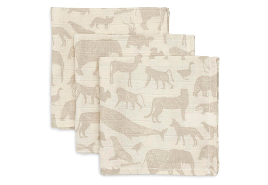 Jollein 537-848-66095 Spucktücher Mundtücher Musselin 3er Set Teddybär weiß (31x31cm)