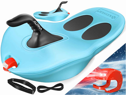 KESSER® Bob Snow Bob Alpina with LED Light Including Pull Rope Sledge Children's Sledge Pointed Bob Plastic Sledge Stable for Children and Adults Snow Sports Winter Sports Sledge